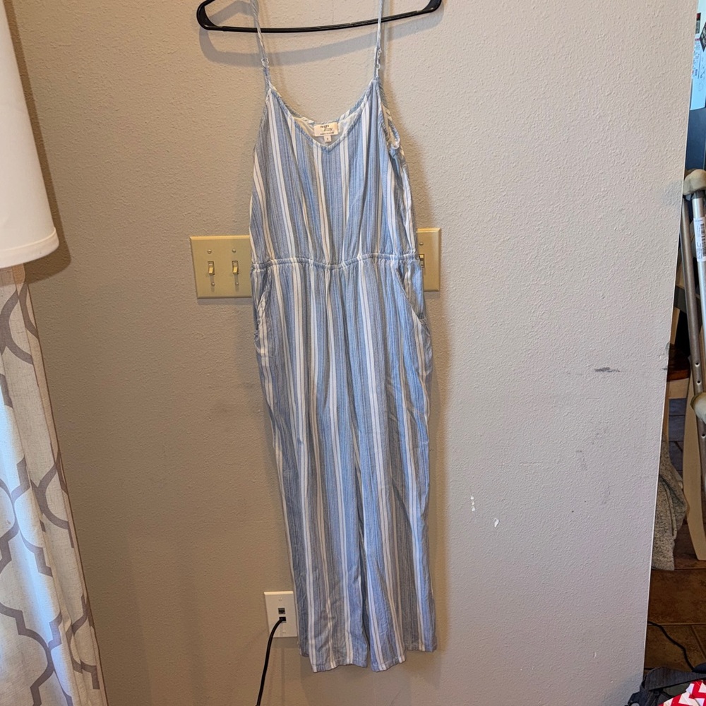 Blue and White Striped Jumpsuit